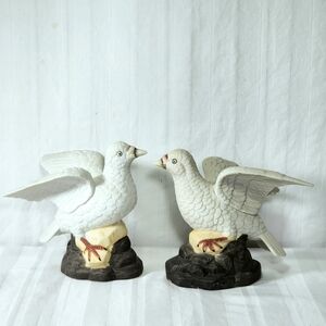 Vintage Bisque Dove Figurines: Hand-Painted Love Birds, Wings Raised (Set of 2)
